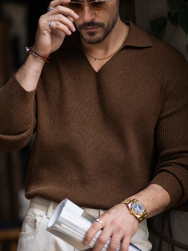 Heritage Johnny Collar Knit – Espresso Brown