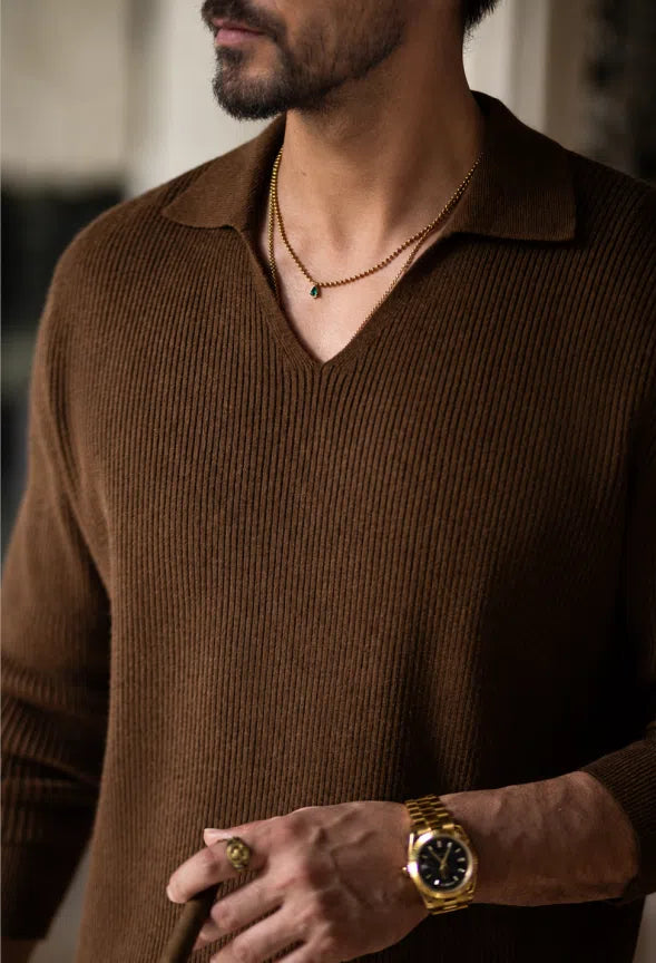 Heritage Johnny Collar Knit – Espresso Brown