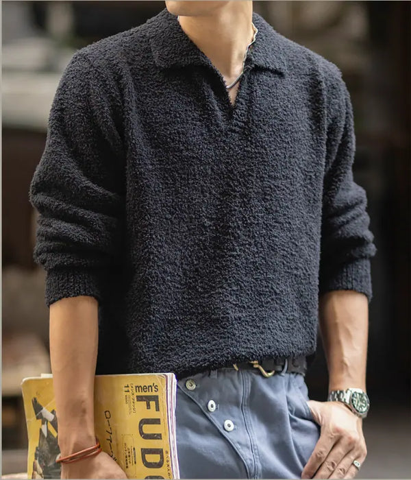 Signature Textured Johnny Collar Knit Pullover