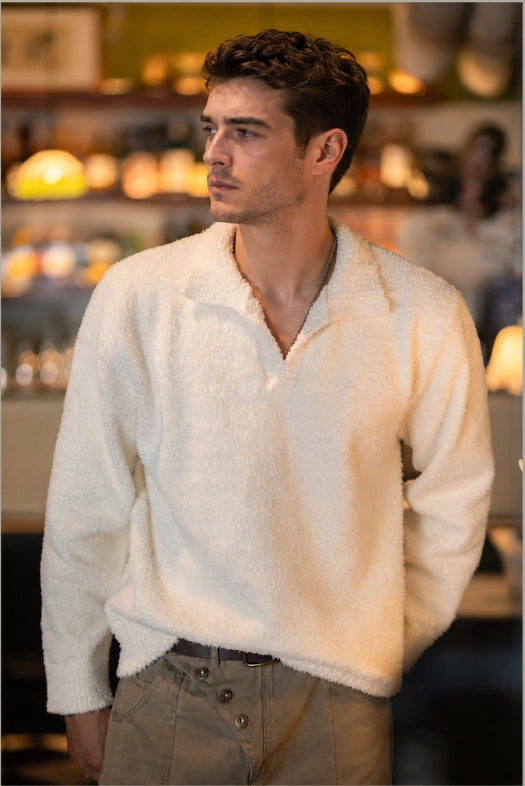 Signature Textured Johnny Collar Knit Pullover