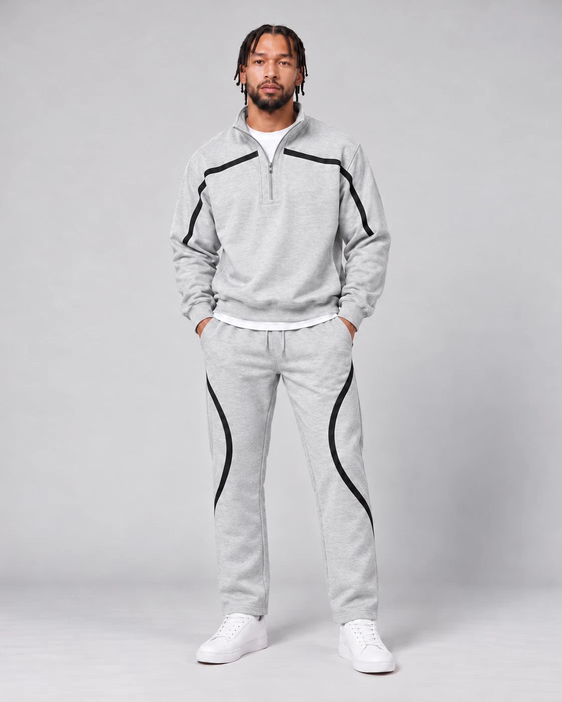 Retro Curved-Stripe Two-Piece Tracksuit Set